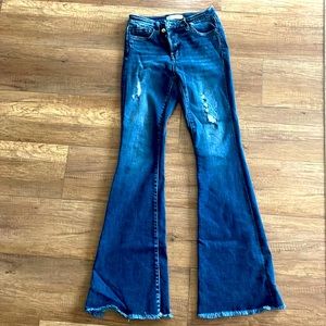 Flying monkey flare leg jeans with frayed hems